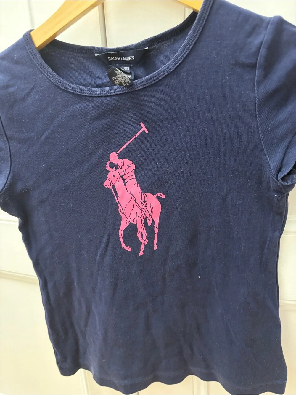 Ralph Lauren Navy Short-Sleeve Tee with Hot Pink Polo Logo